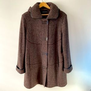 Niccolini dark brown wool blend long hooded winter jacket size 14 womens